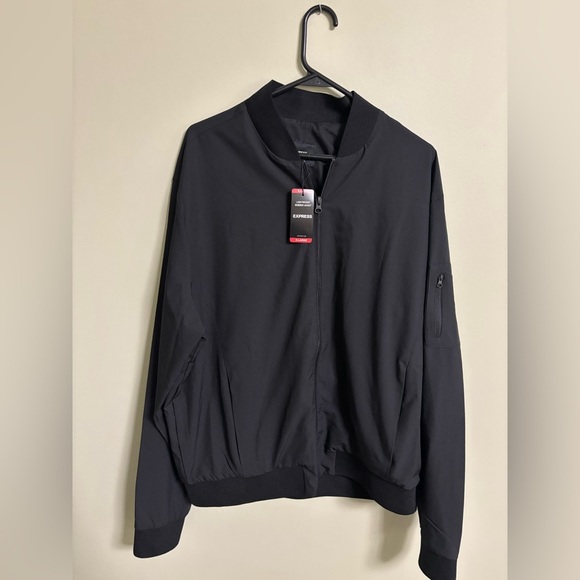 Express Men's Lightweight Bomber Jacket Size XL Pitch Black New - Picture 1 of 8